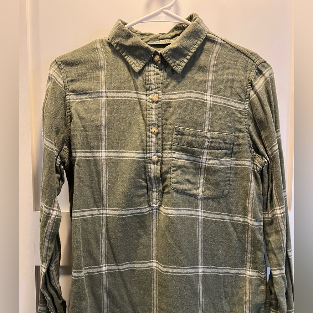 LLBean cotton/tencel double cloth plaid shirt